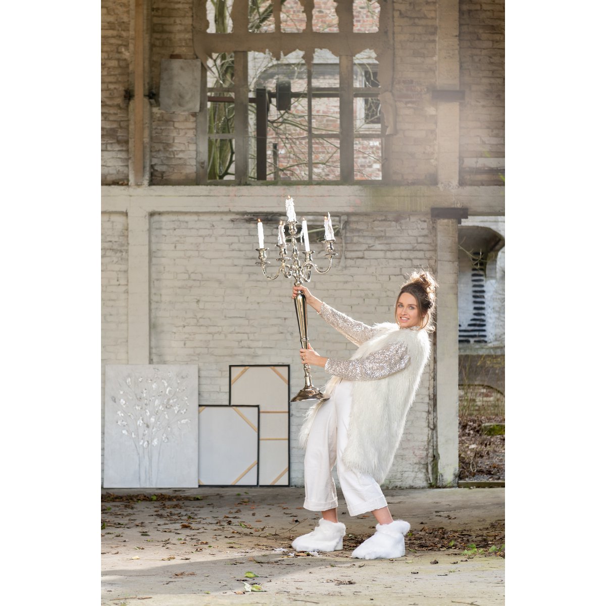 J-Line - Kandelaar 5-Arm Klassiek - Aluminium - Zilver - Large