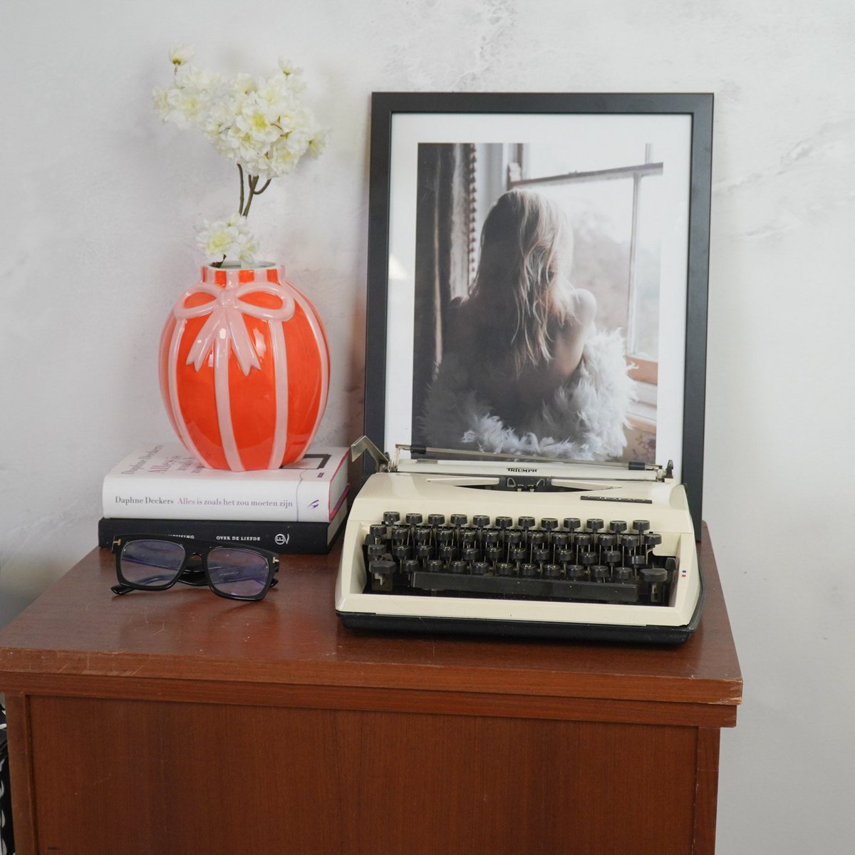 Housevitamin - Vaas - Bloemvaaslint - Oranje/roze - 17x17x17,5 cm