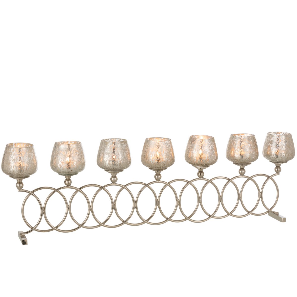 J-Line - Waxinelichthouder 8 Ringen Craquele Glas Nickel