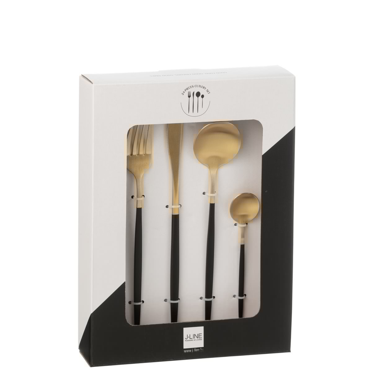 J-Line - Box Bestek A 24 Stuks Roestvrij Staal Mat Goud + Zwart