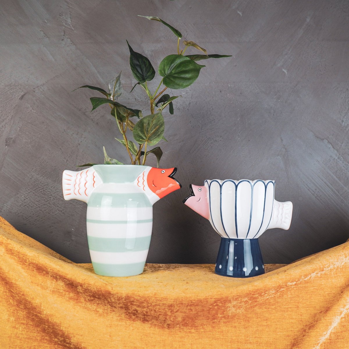 Housevitamin - Vaas - visdolomiet -BLUE/WIT/PINK -21X13.5X18CM