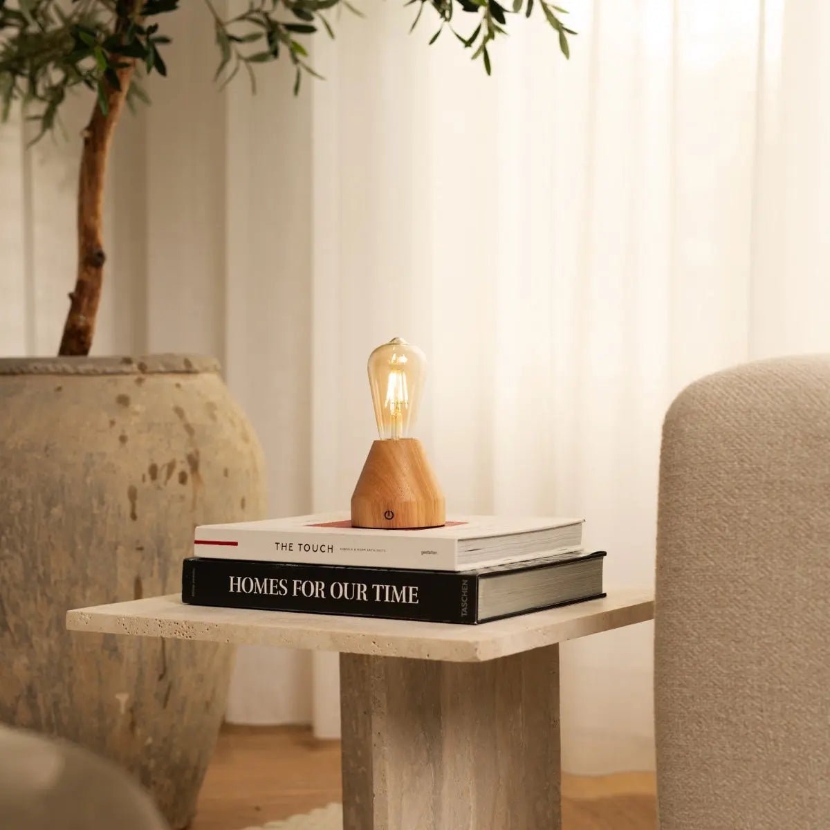 Tavellio-Amsterdam - Zavi lichtbruine oplaadbare LED-tafellamp | Dimbaar en draagbaar | Batterijduur van 80 uur