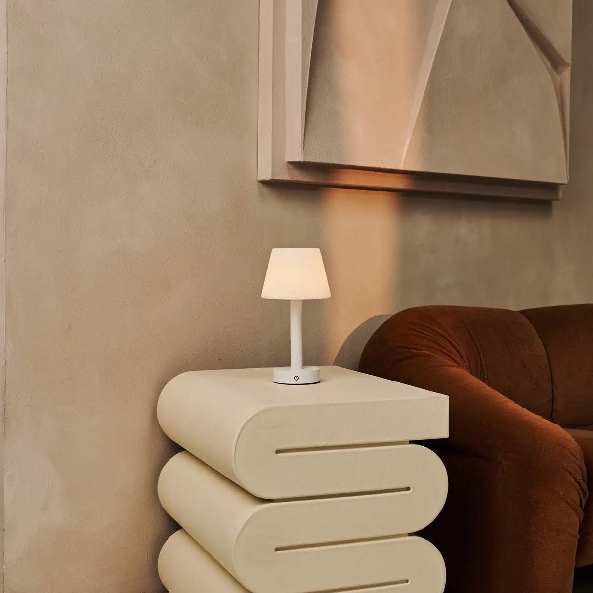 Tavellio-Amsterdam - Zoë Witte Houten Oplaadbare Tafellamp | Dimbaar en draagbaar | Batterijduur van 80 uur