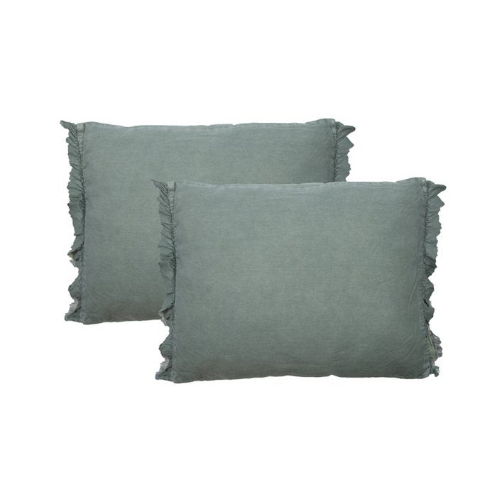 Mrs. Bloom - Vintage linnen kussen 'Quirine' (50cm x 40cm, Oud groen)