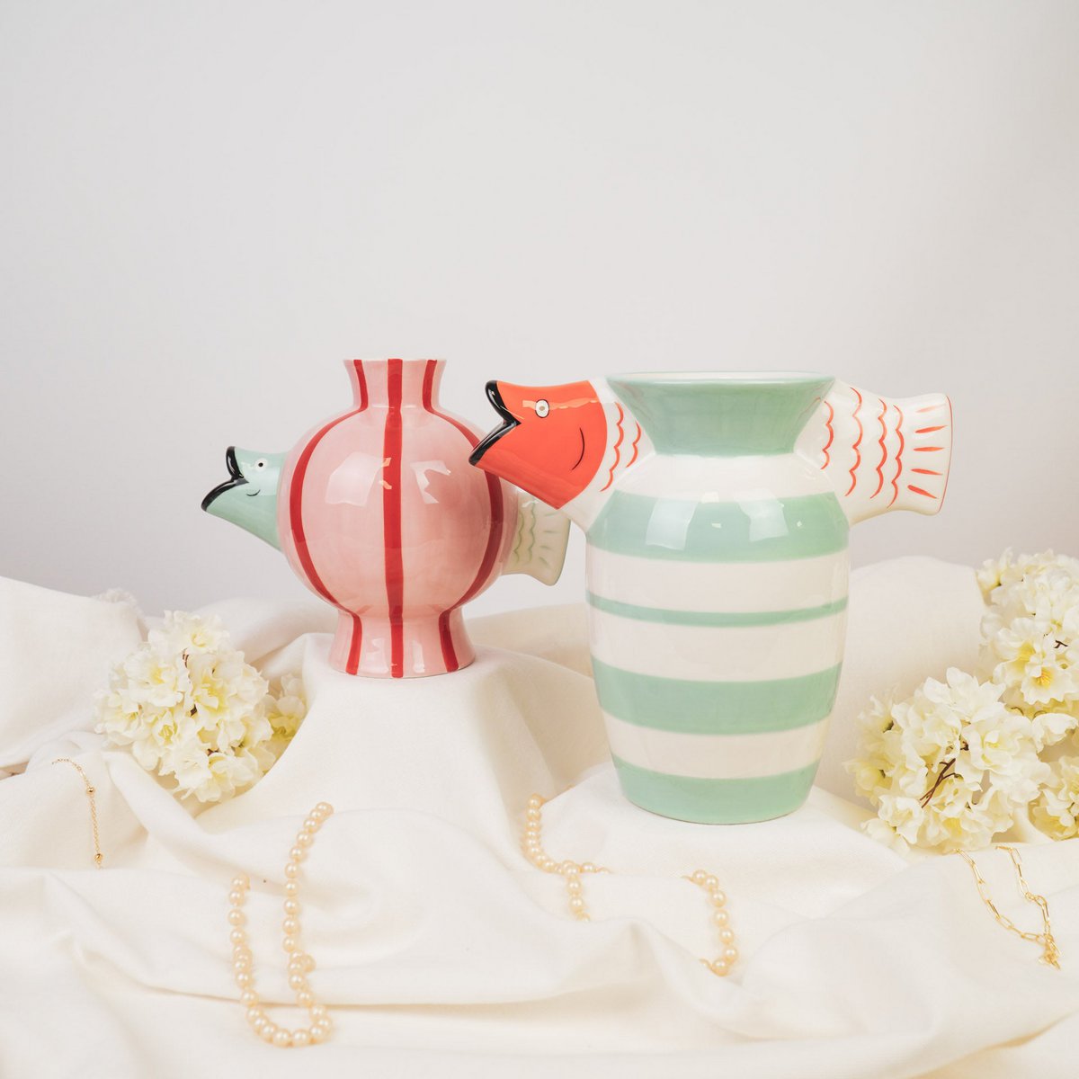 Housevitamin - Vaas - visdolomiet -mint/wit/oranje -23x12.5x21cm