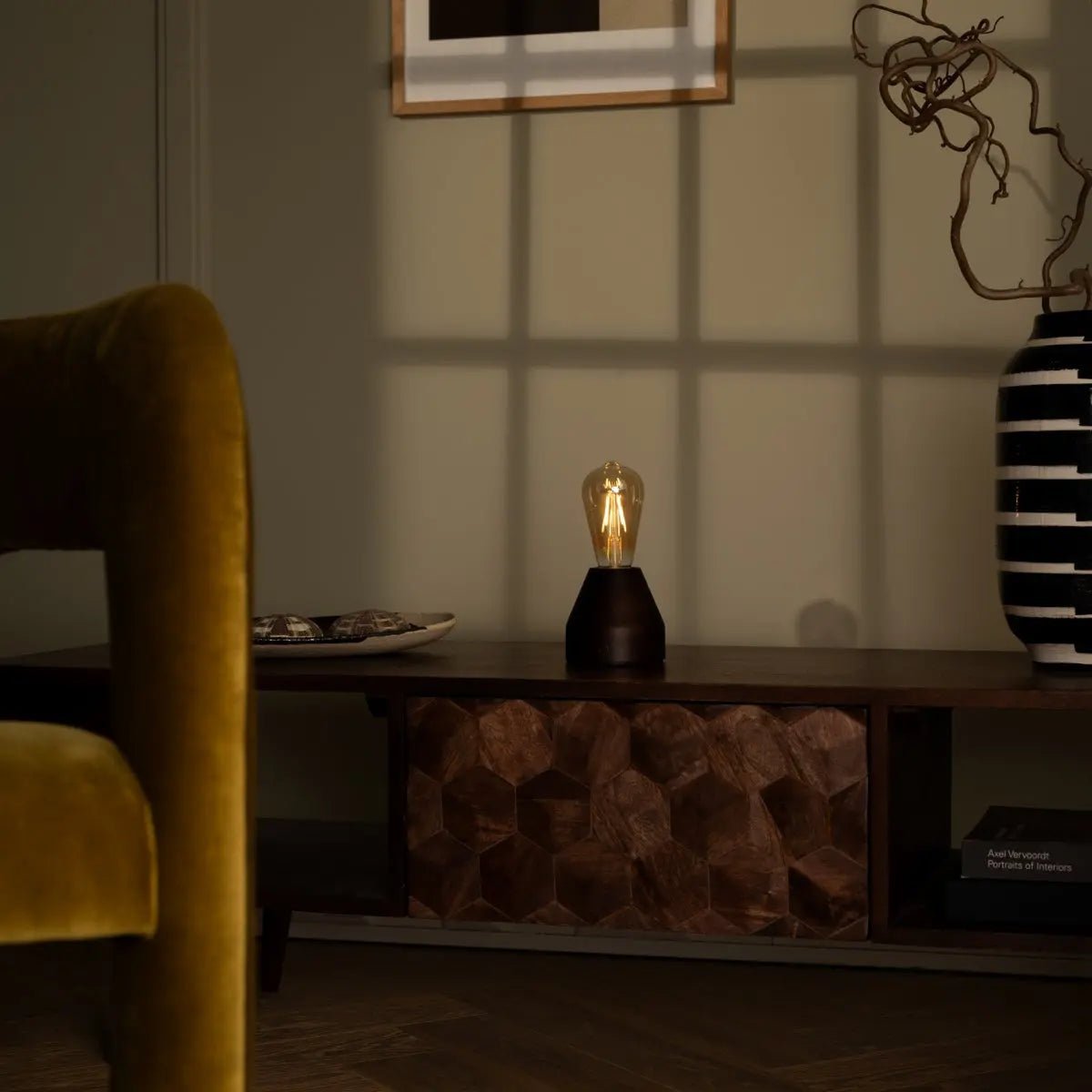 Tavellio-Amsterdam - Zavi donkerbruine oplaadbare LED-tafellamp | Dimbaar en draagbaar | Batterijduur van 80 uur