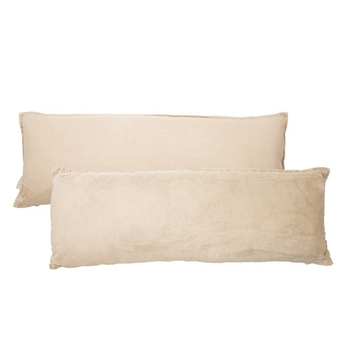 Mrs. Bloom - Vintage fluweel/linnen sierkussen 'Vintage' (80cm x 30cm, Naturel)