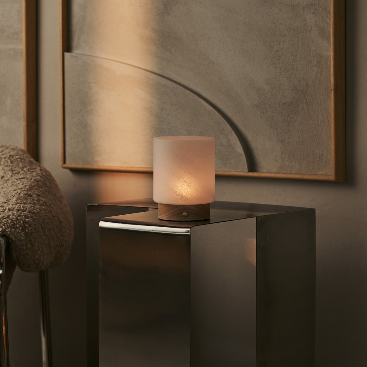 Tavellio-Amsterdam - Pien lichtbruine houten tafellamp - oplaadbaar, dimbaar en tot 100 uur batterij