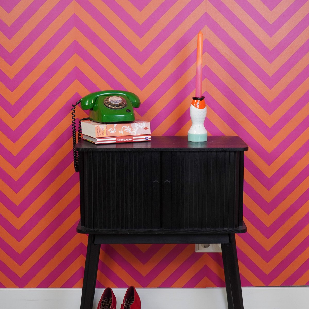 Housevitamin - Kandelaar - Vis - Mint/Wit/Oranje - 7x7x16,5 cm