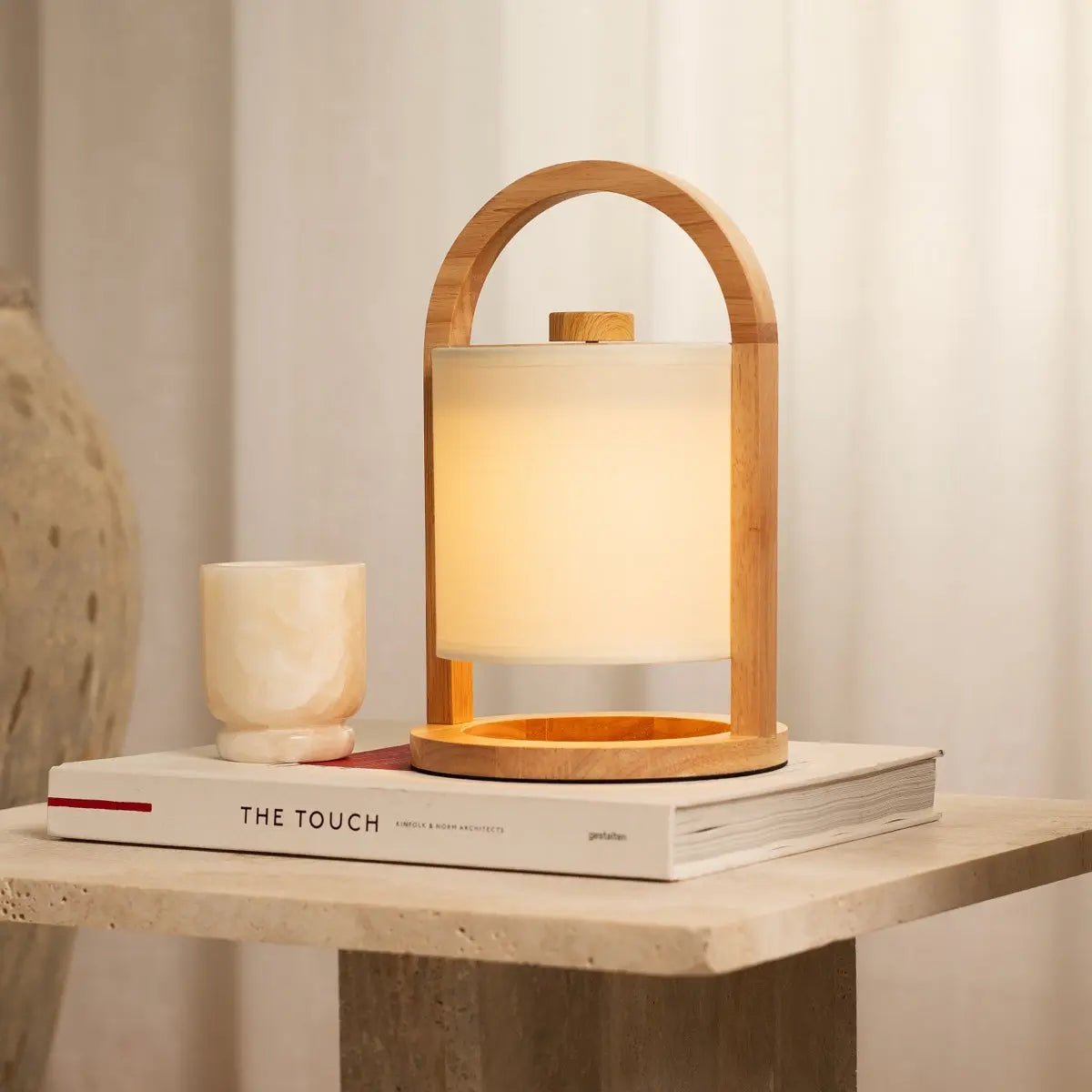 Tavellio-Amsterdam - River Light Bruine Houten Oplaadbare Lamp – Dimbaar & Snoerloos Licht