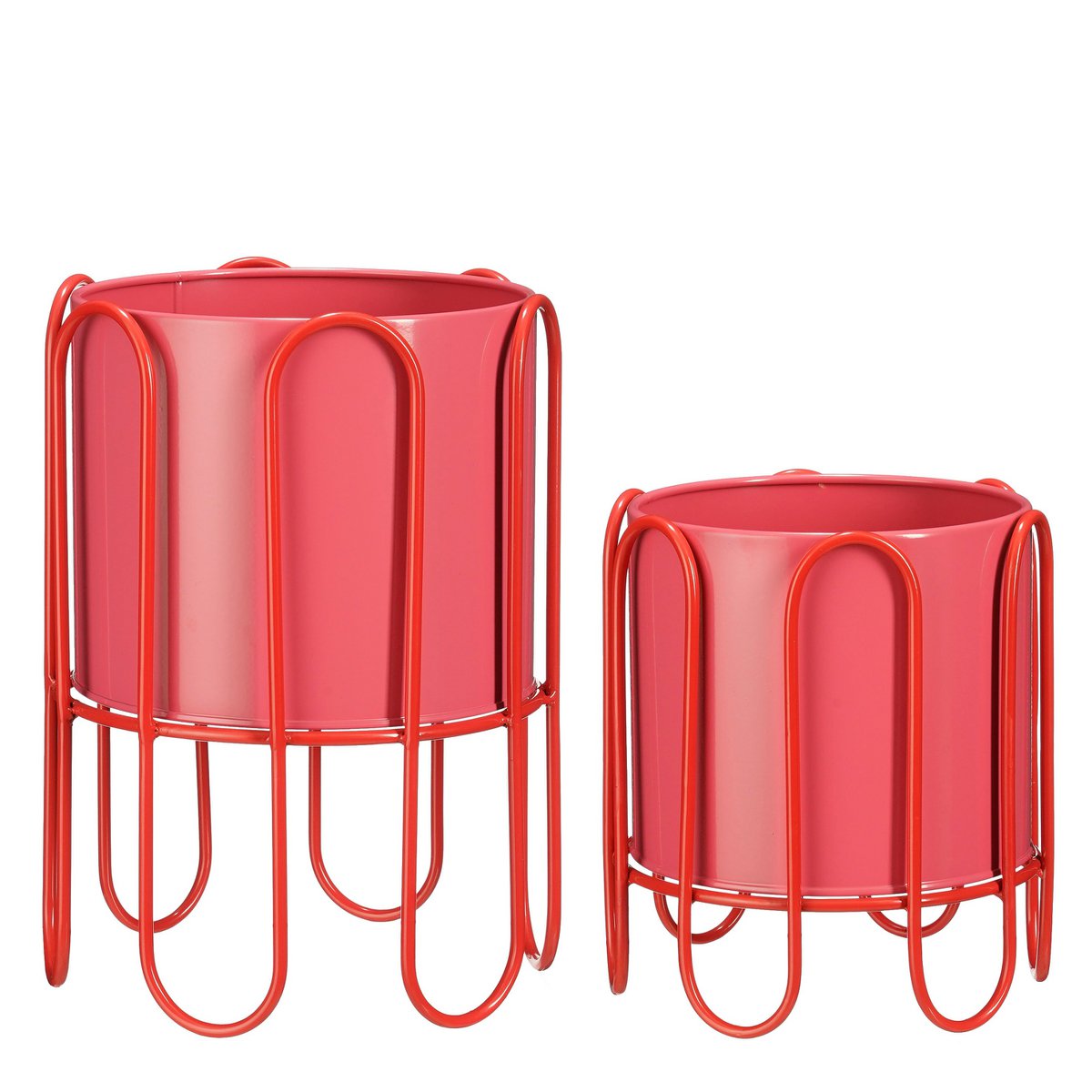 Mica Decorations - Dione Bloempot op Standaard - Set van 2 - H35 x Ø26 cm - Metaal - Rood, Roze