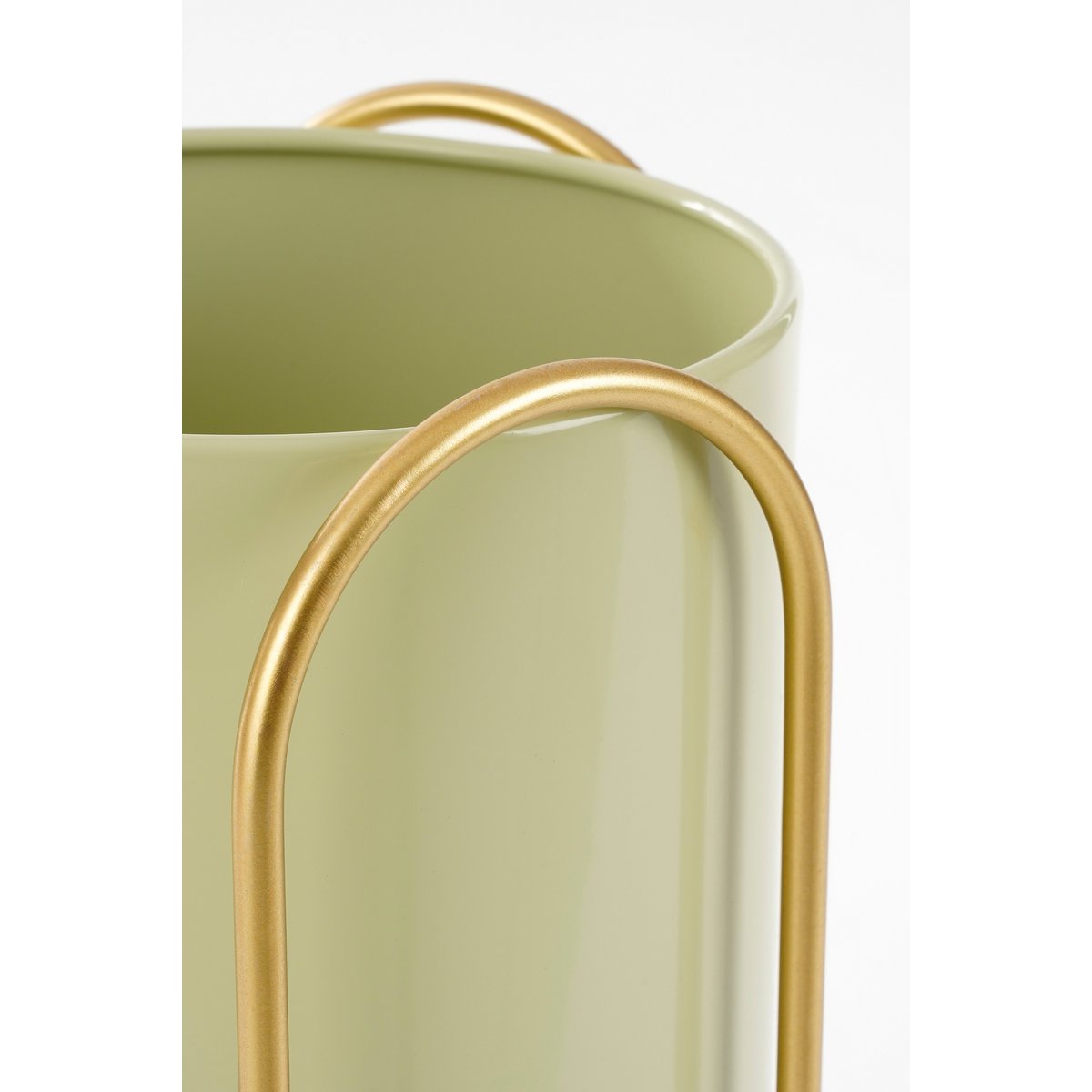 Mica Decorations - Donau Bloempot op Standaard - Set van 2 - Metaal - H45 x Ø23 cm - Lichtgroen, Goud