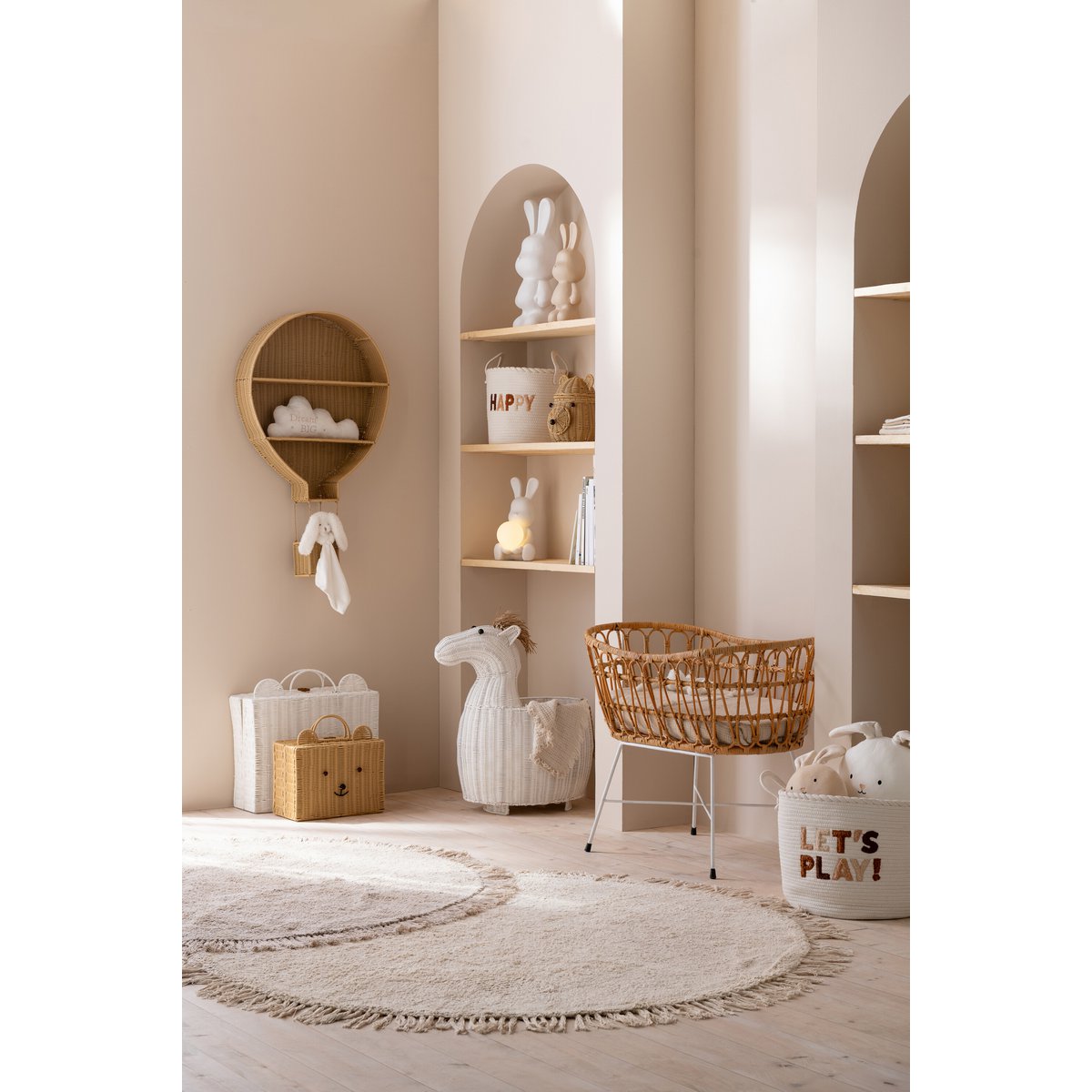 J-Line - kinderbed + matras - rotan/metaal - naturel/wit