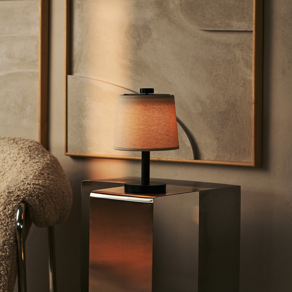 Tavellio-Amsterdam - Rover zwarte houten lamp - oplaadbare, draadloze en dimbare schaduw