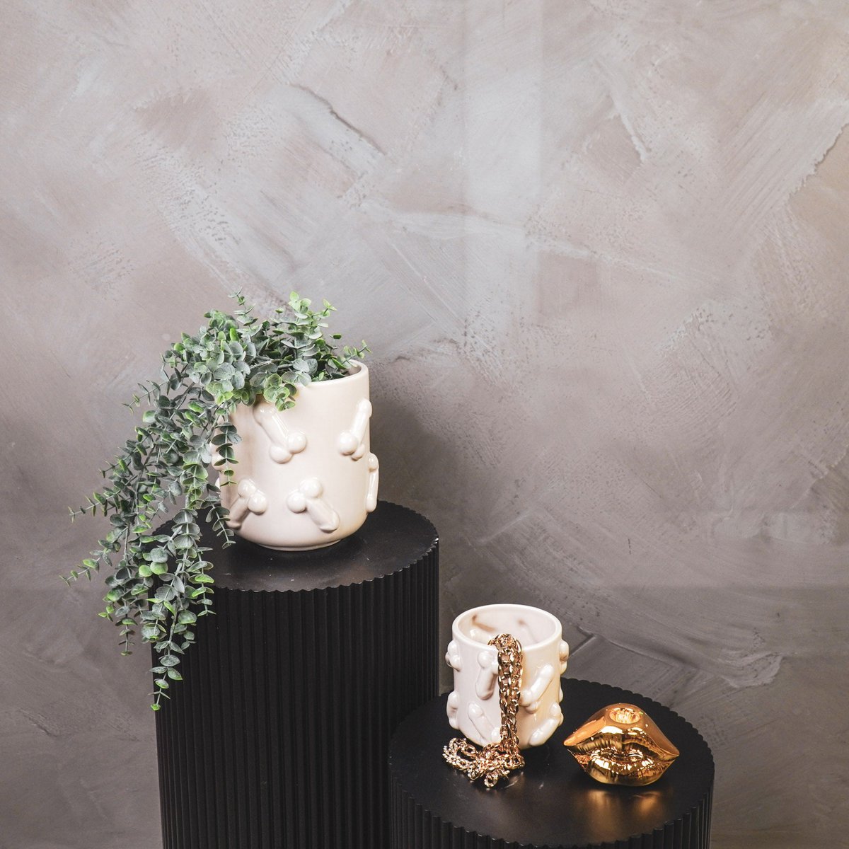 Housevitamin - Pot - Dick - Keramiek - Beige -11x11x11,5cm