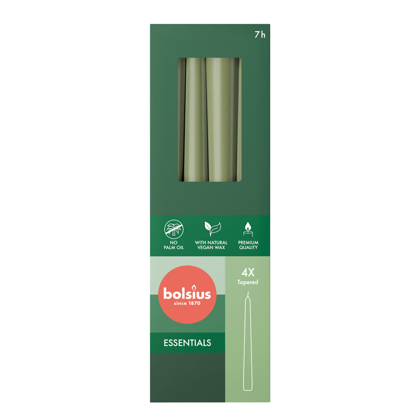 Bolsius - Gotische kaarsen - 245/24 - 4 stuks per verpakking - Fresh Olive
