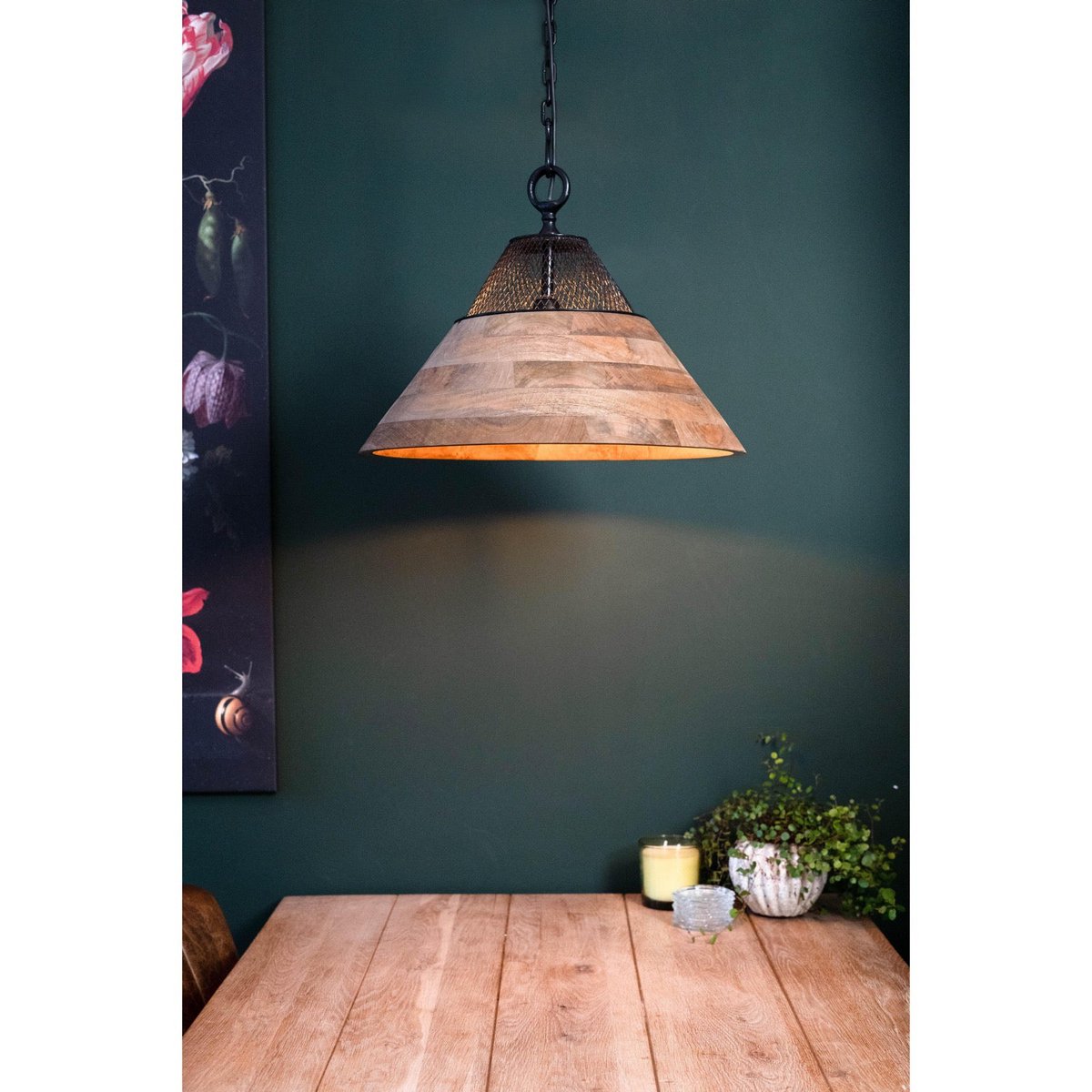 1304 Design - Hanglamp TONY naturel hout+mat zwart Ø50x30cm