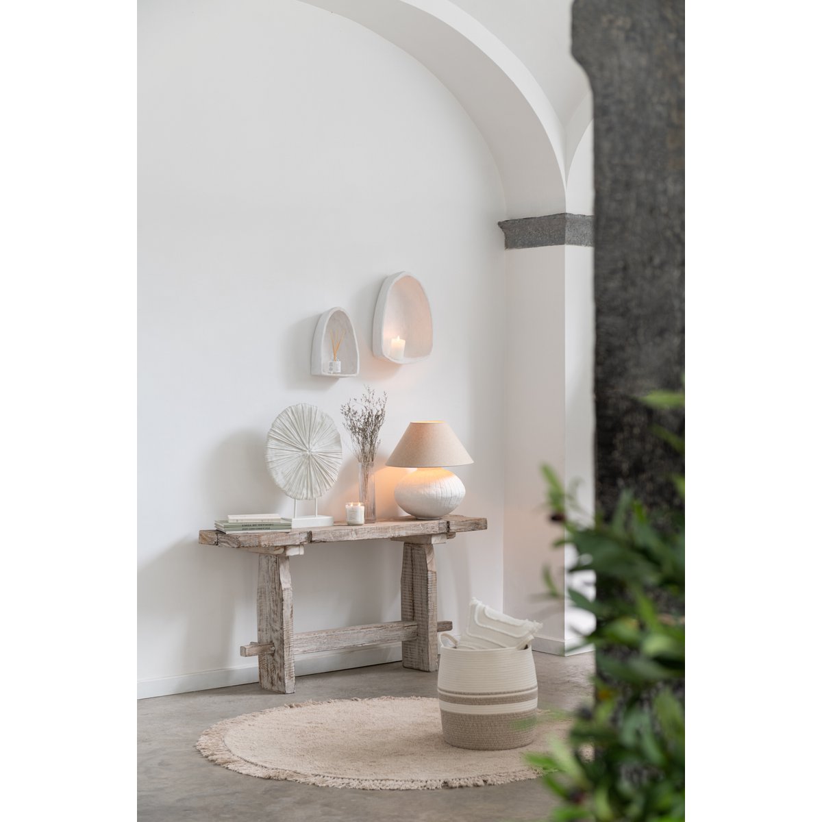 J-Line - Tapijt Rond + Franjes - Katoen - Beige