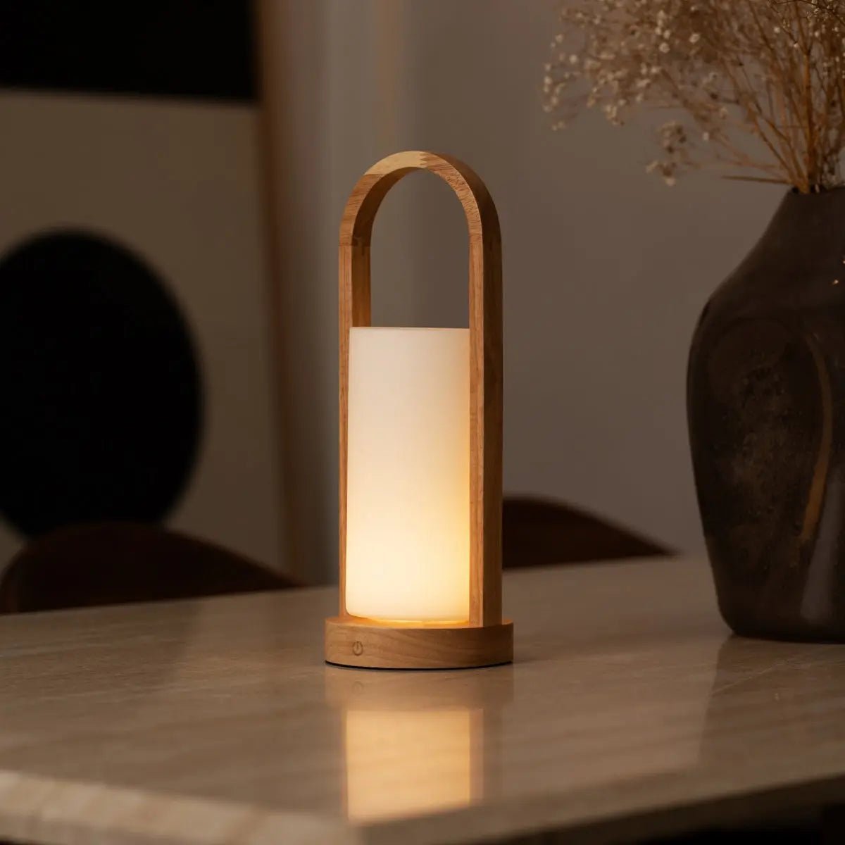 Tavellio-Amsterdam - Evie Lichtbruine Oplaadbare Houten Tafellamp – Dimbaar & Snoerloos