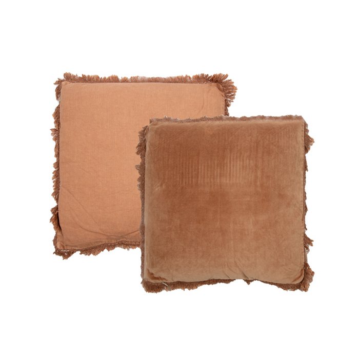 Mrs. Bloom - Fluweel/Linnen sierkussen 'Rosie' (45cm x 45cm, Nude)