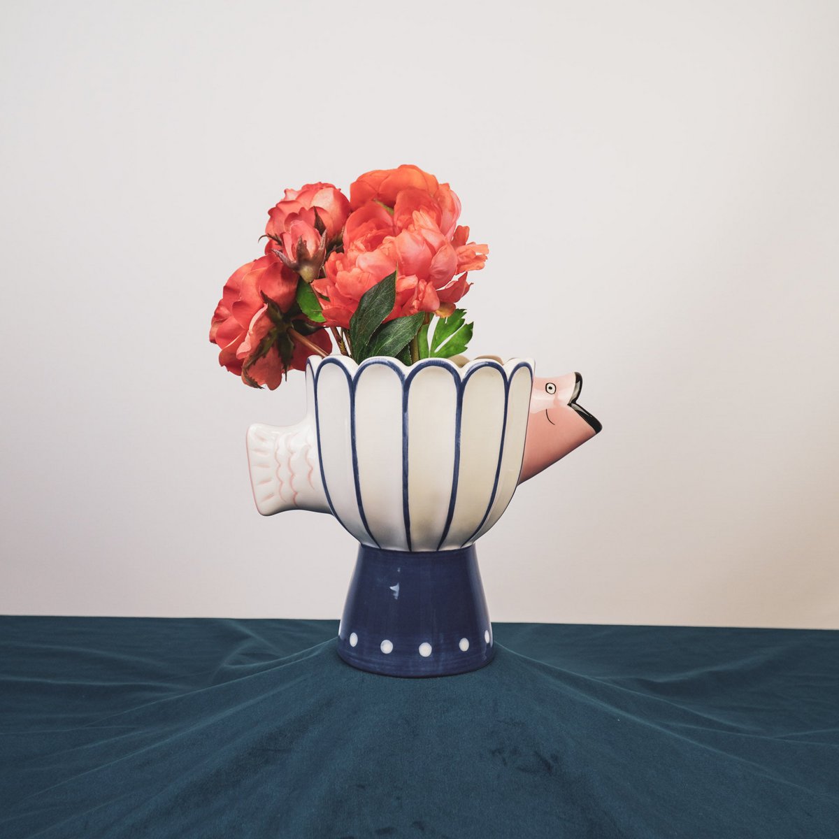 Housevitamin - Vaas - visdolomiet -BLUE/WIT/PINK -21X13.5X18CM