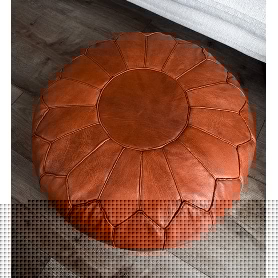 Poufs & Pillows - Leren poef - cognac glanzend (XL) - gevuld geleverd