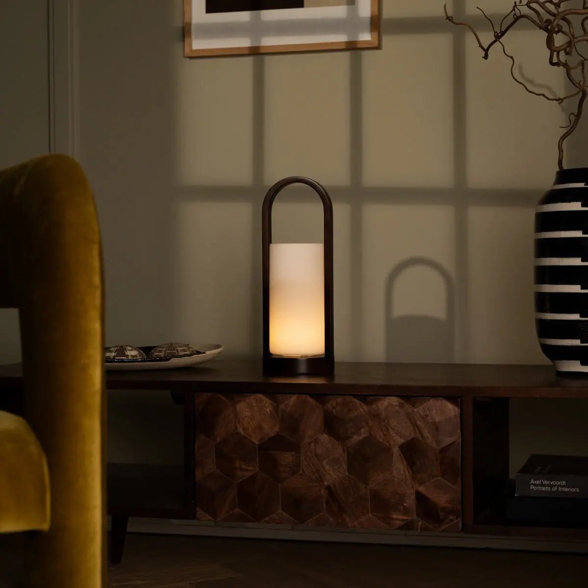 Tavellio-Amsterdam - Evie Donkerbruine Oplaadbare Houten Tafellamp – Dimbaar & Snoerloos