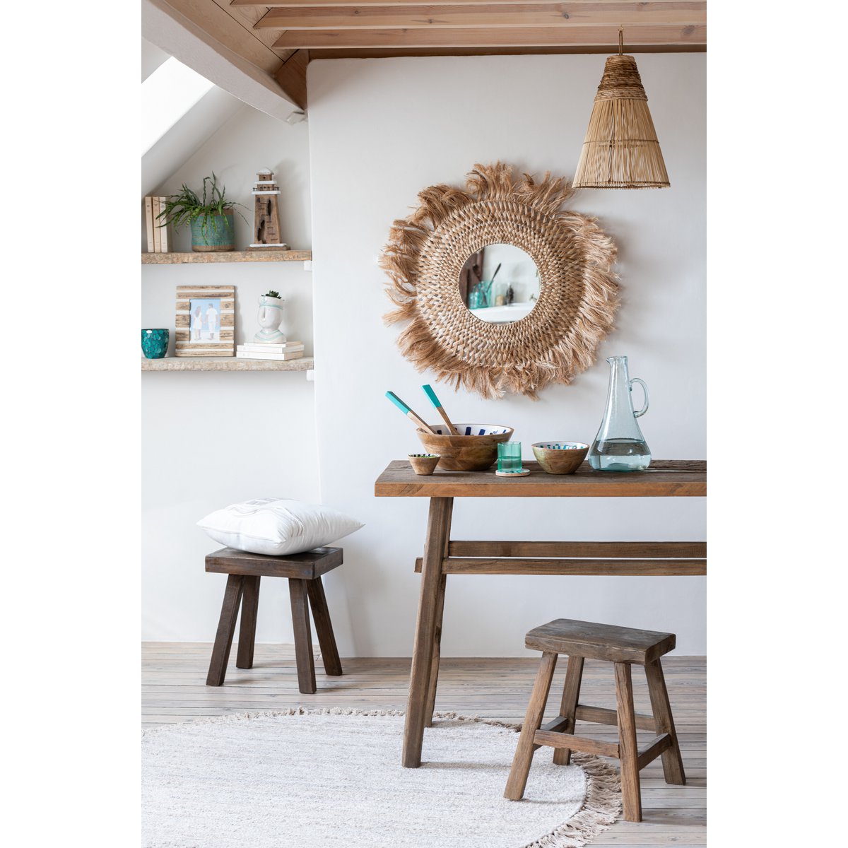 J-Line - Tapijt Rond + Franjes - Katoen - Beige