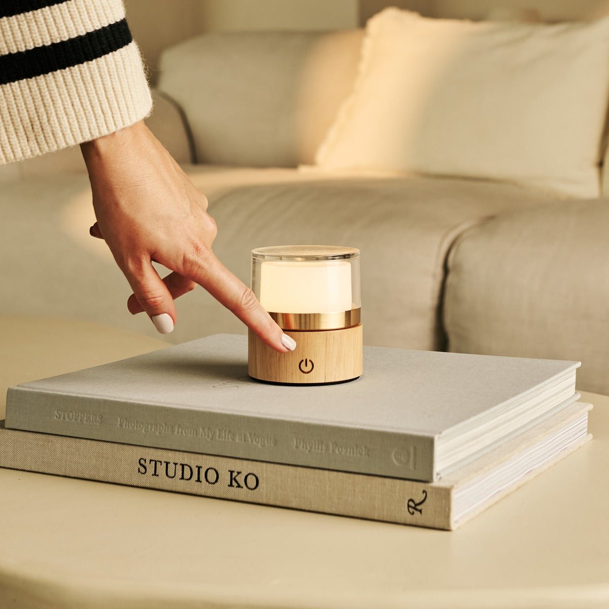 Tavellio-Amsterdam - Leo Lichtbruine compacte oplaadbare lamp - hout, dimbaar licht