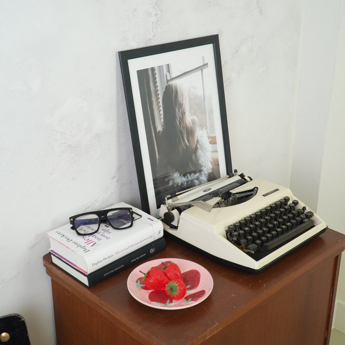 Housevitamin - Deco-plaat-aardbeien- roze/ rood- 17,5x17,5x2cm