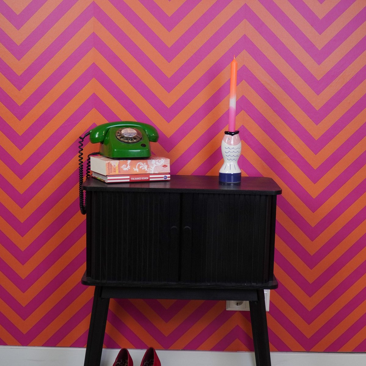 Housevitamin - Kandelaar - Vis - blauw/wit/roze - 7x7x16,5 cm