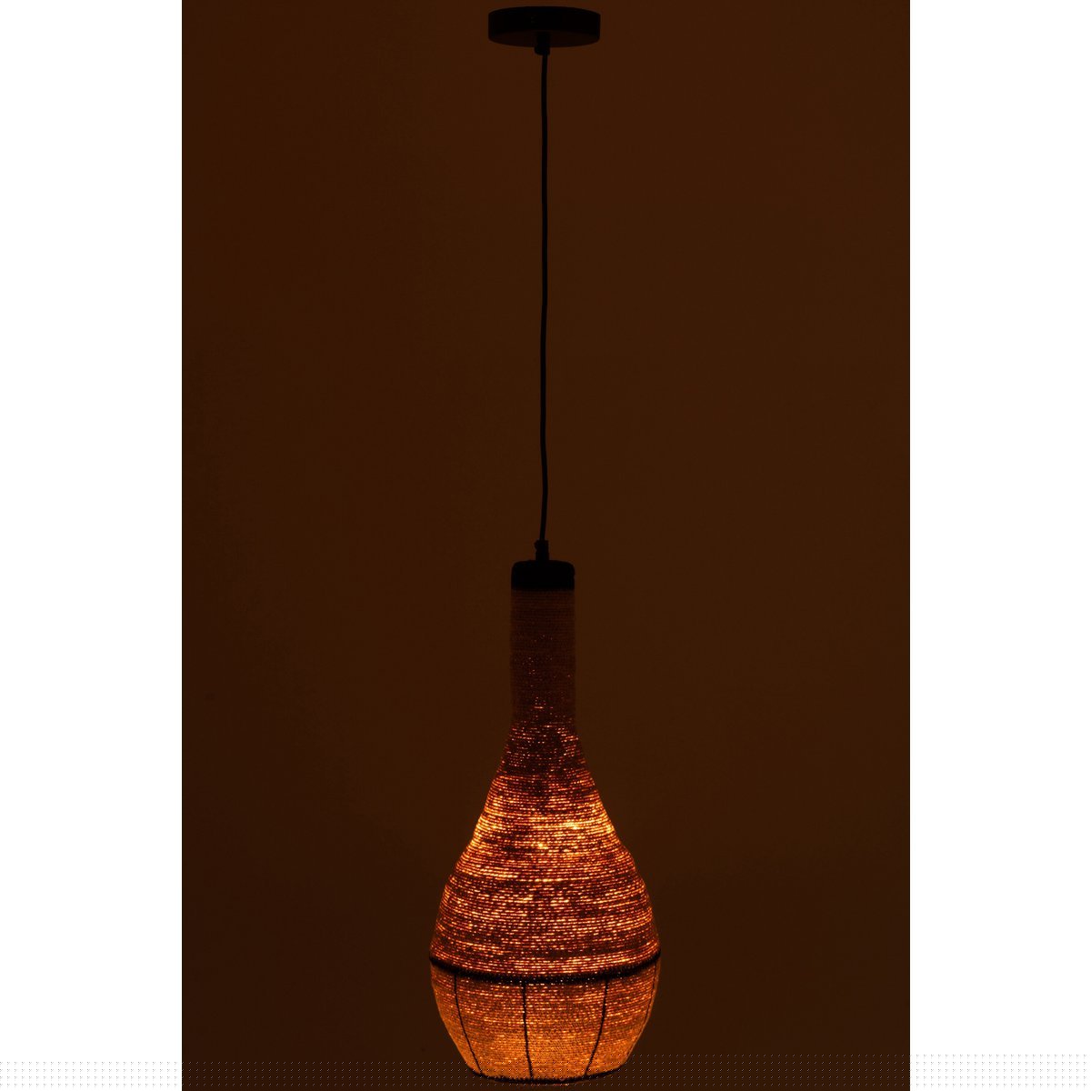 J-Line - Hangende lamp 'Peer Lijnen Zeegras' (Naturel/Zwart)