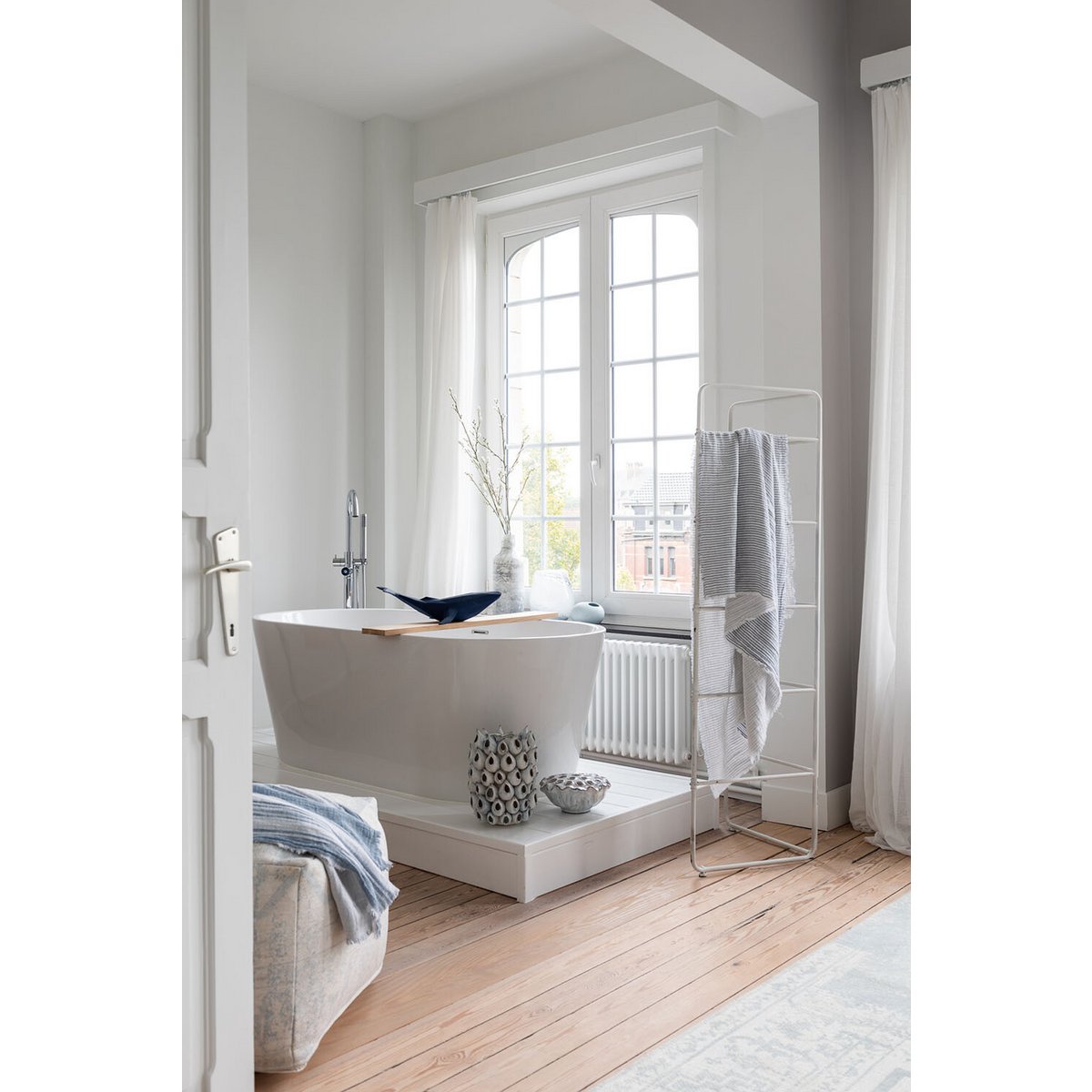 J-Line - vaas Anemone Hoog - keramiek - blauw - 32 cm hoog