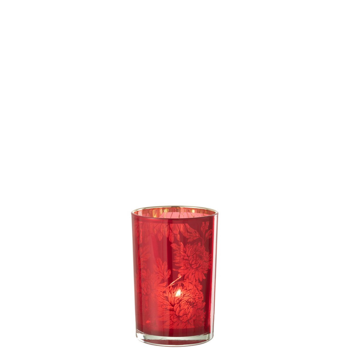 J-Line - Windlicht Bloemen - Glas - Rood - Large