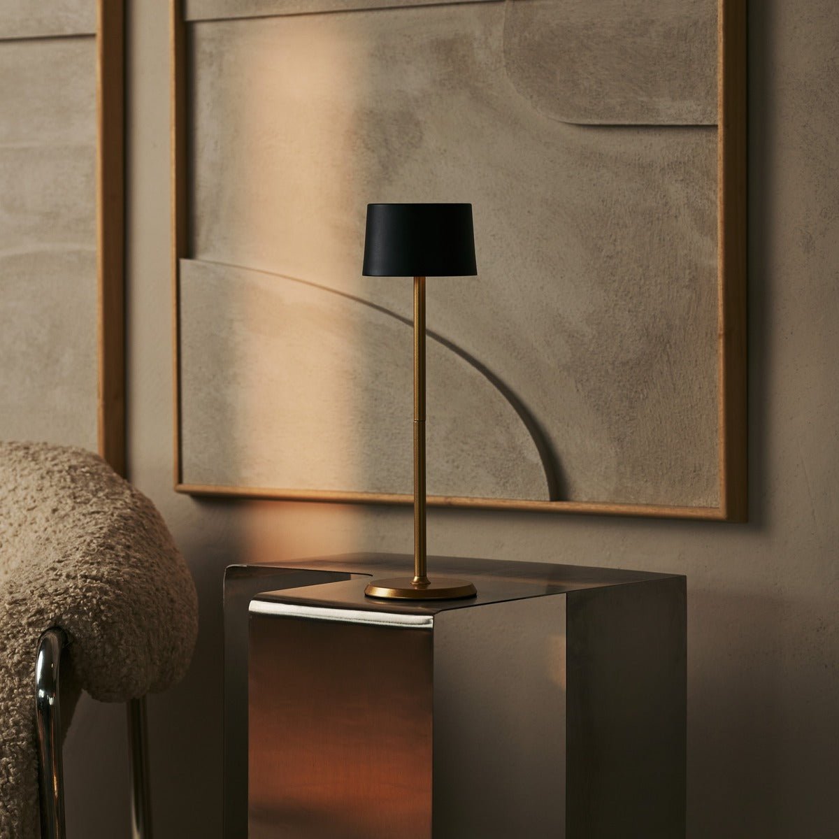 Tavellio-Amsterdam - David Black & Gold oplaadbare tafellamp 2 op 1 met verstelbare hoogte - dimbaar en draadloos met 120 uur batterij