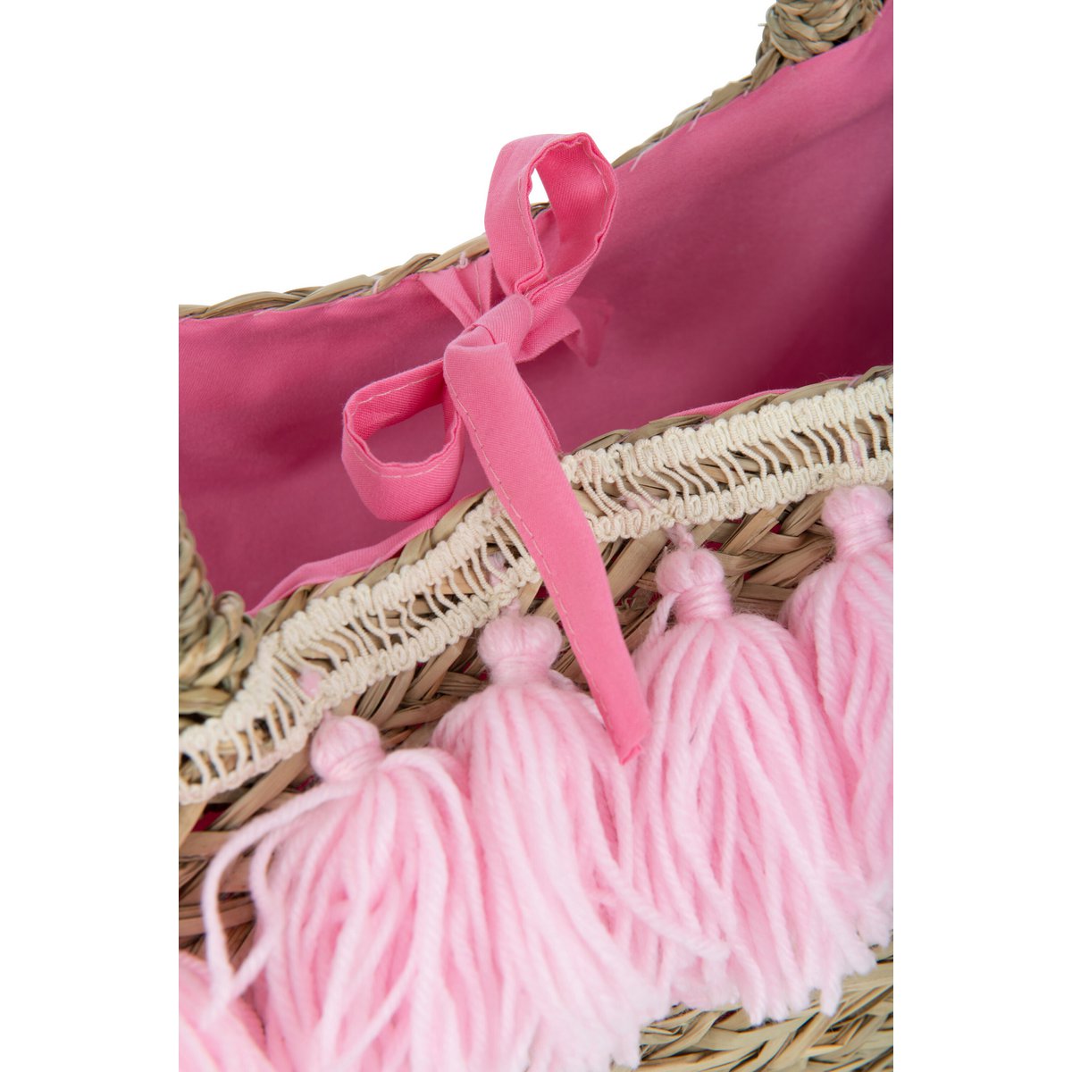 J-Line - Strandtas Kwasten Jute/Textiel Naturel/Roze