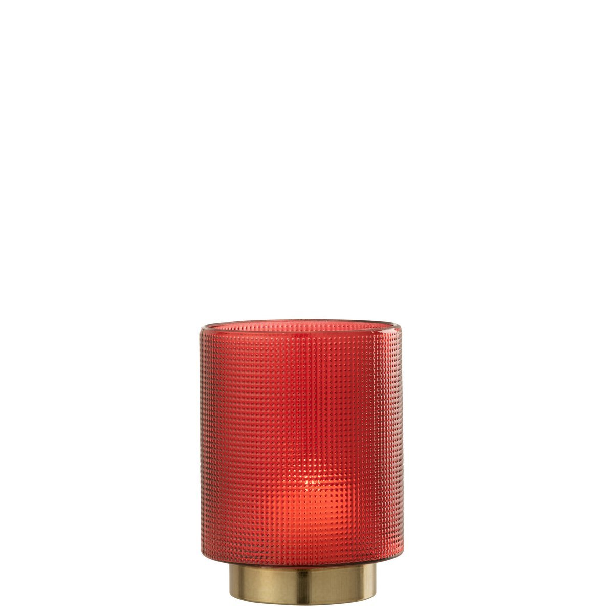 J-Line - Windlicht Geruit - Kaarsenhouder - Glas - Rood/Goud - Small