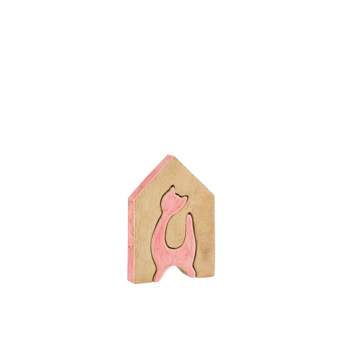 J-Line - Decoratie Huis Kat - Hout - Roze/Naturel - Medium