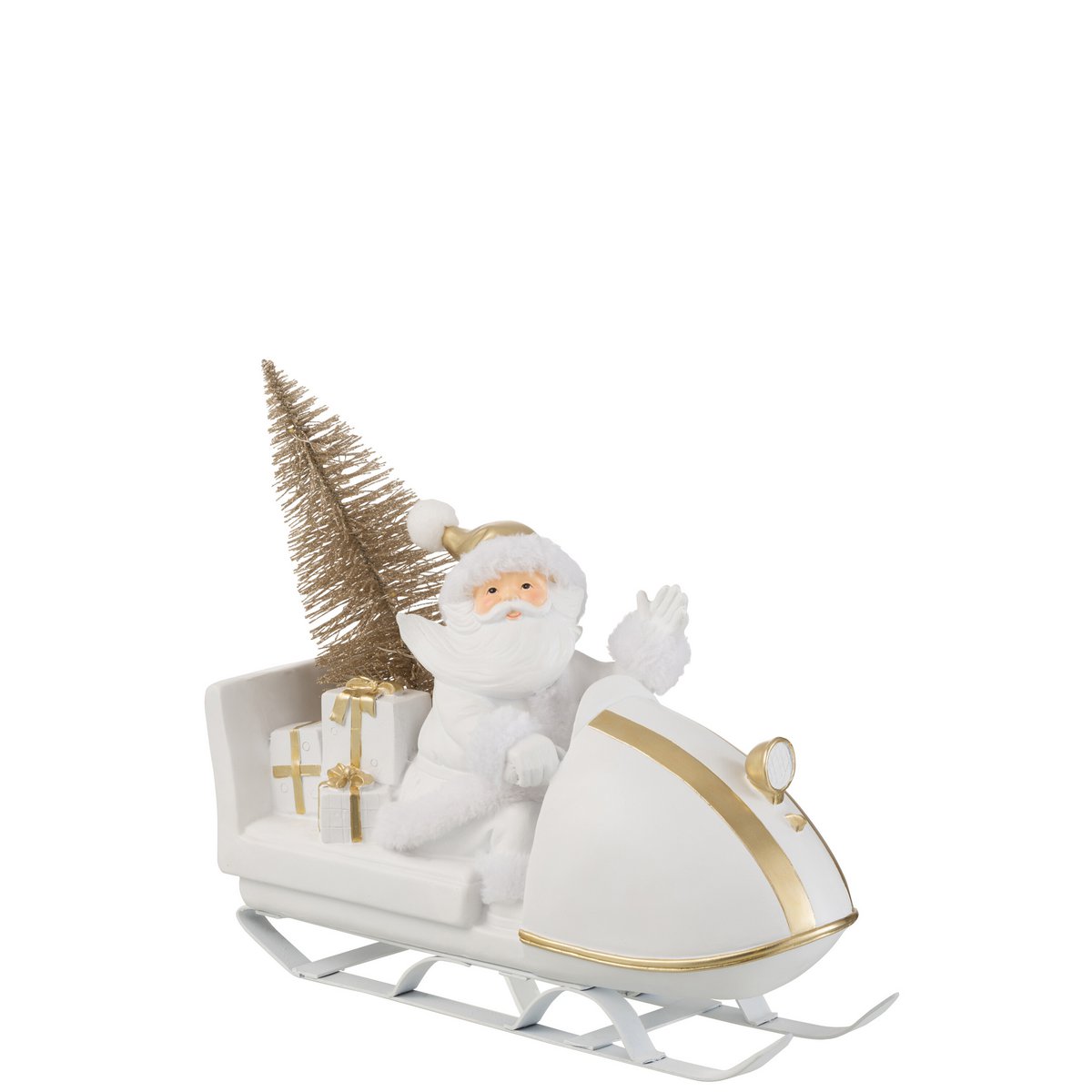 J-Line - Decoratief kerstfiguur 'Kerstman met slee' (Wit/Goud)