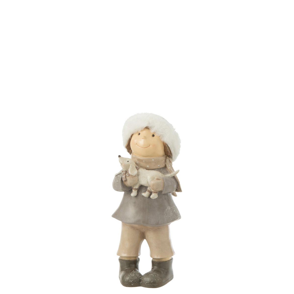 J-Line - Decoratief kerstfiguur 'Wintermeisje met hond' (30cm hoog)