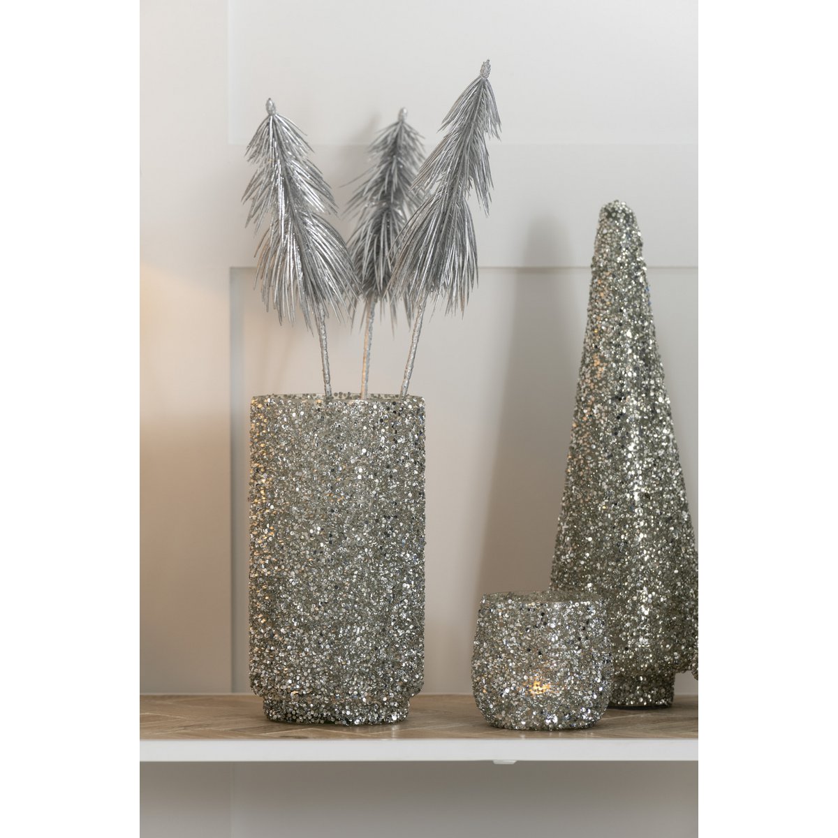 J-Line - Lantaarn Glitter - Glas - Zilver - Groot