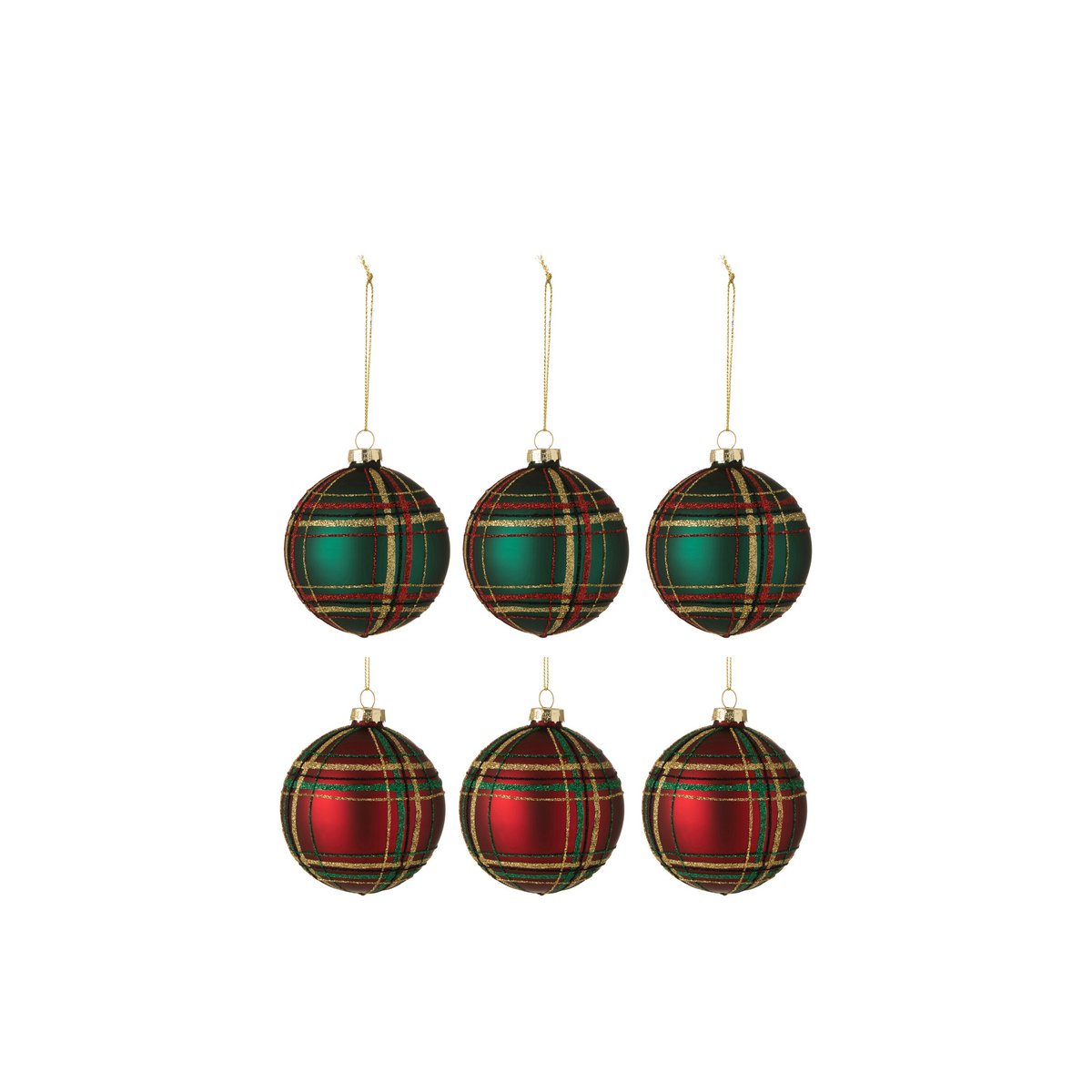 J-Line - Doos met kerstballen 'Ingo' (Set van 6, Rood/Groen)