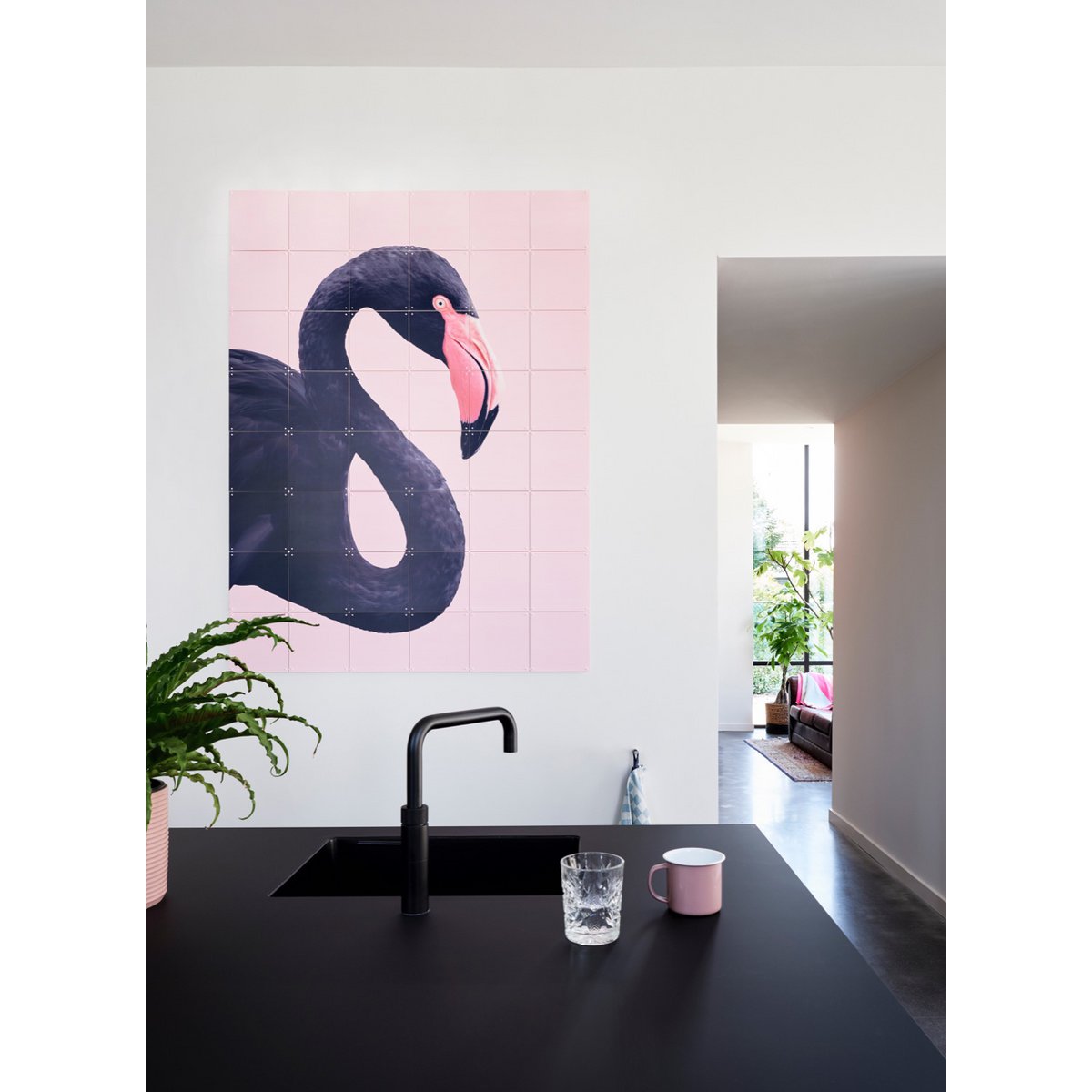 IXXI - Zwarte flamingo Wall art - Poster - Wanddecoratie - L - black