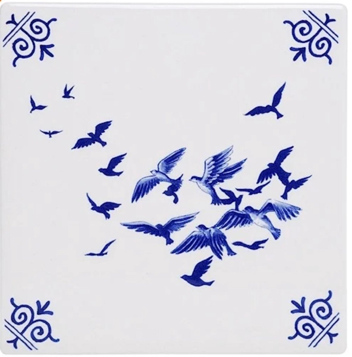 Heinen Delfts Blauw - Tegel 'Vogels'