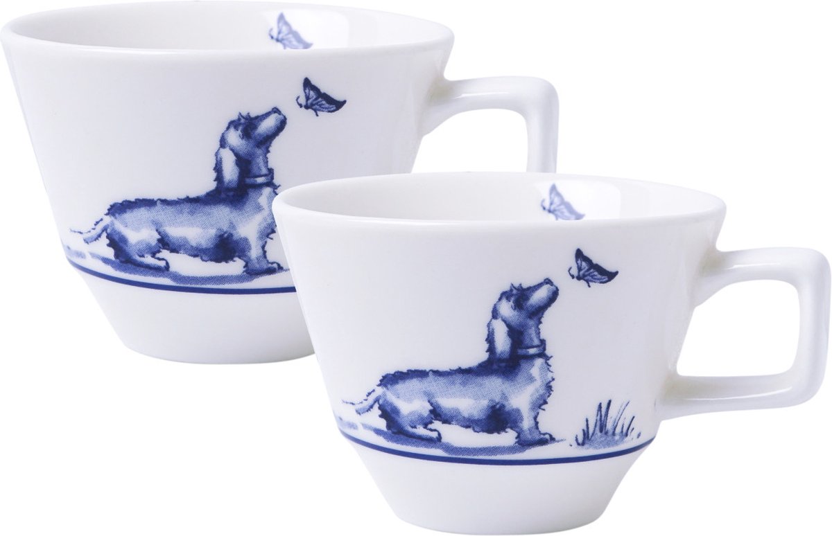 Heinen Delfts Blauw - Espressokopjes 'Teckel Nhaan' (Set van 2