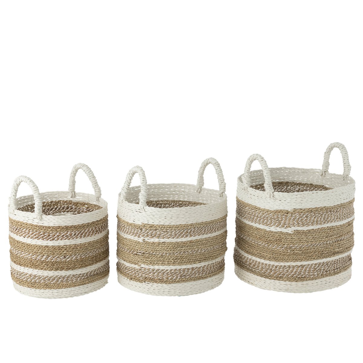 J-Line - Set Van Drie Manden Caro Raffia Wit/Naturel