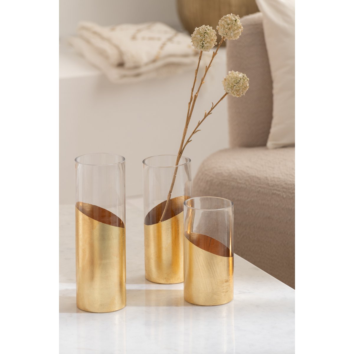 J-Line - Windlicht Moa Glas Transparant/Goud Large