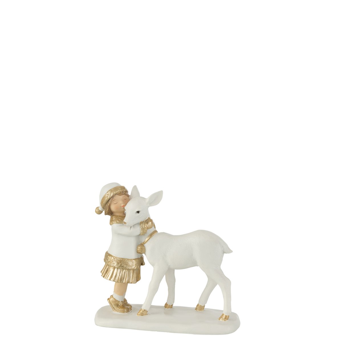 J-Line - Decoratief kerstfiguur 'Kind met rendier' (Wit/Goud)