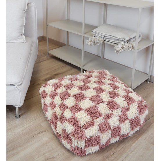 Poufs & Pillows - Geruit vloerkussen - roze en wit