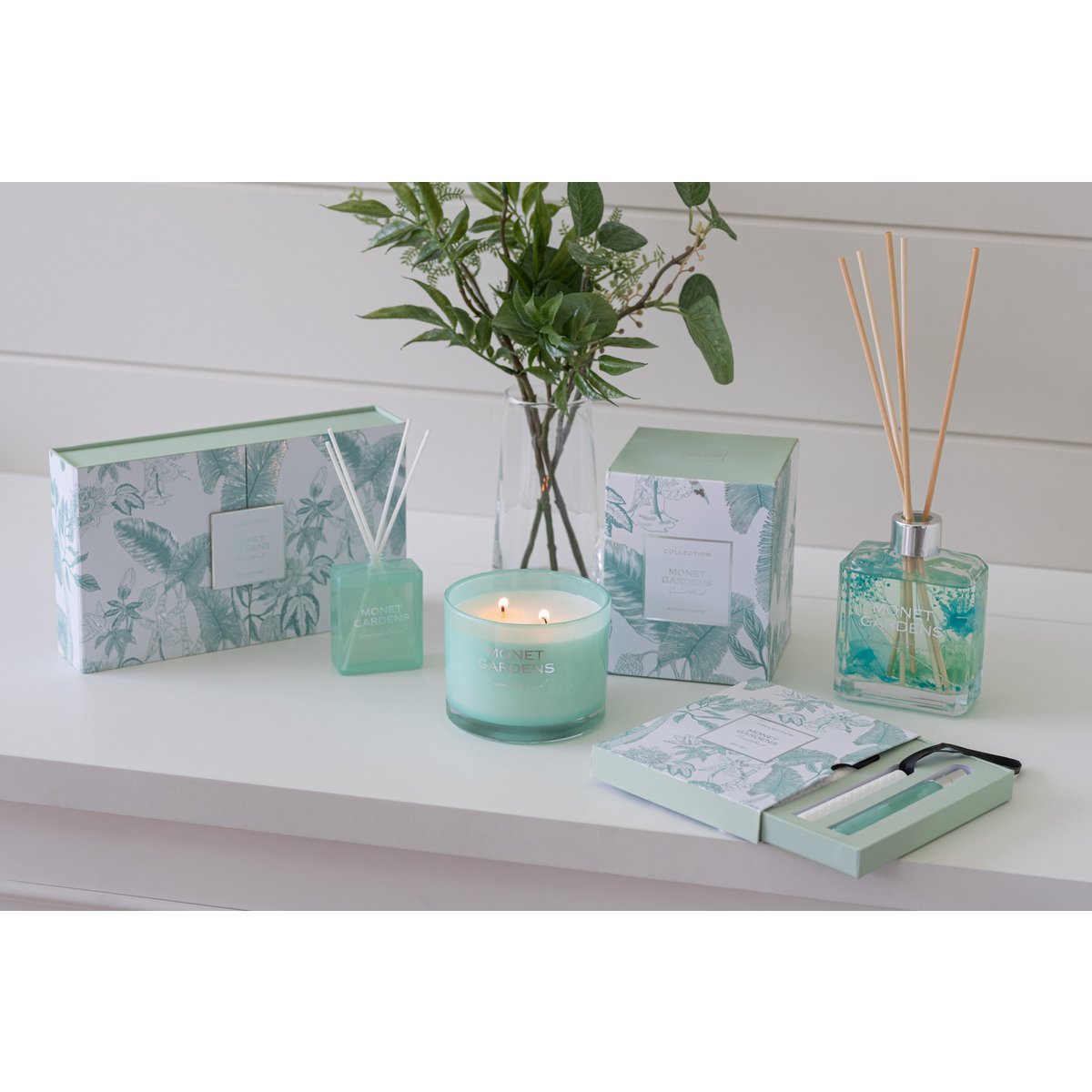 J-Line - Geurolie Monet - Gardens Aqua - Glas